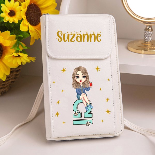 Spersonalizowana moda Konstelacja Kreskówka Dziewczyna PU Skórzany portfel na telefon Torebka na ramię z imieniem Wielokomorowy prezent urodzinowy dla druhny dla kobiet