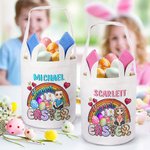 Personalisierte Frohe Ostern Regenbogen Ostereier Cartoon-Charakter Leinwand Korb mit Namen Party Gunst Ostern Geschenk für Jungen Mädchen