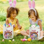Personalisierte Frohe Ostern Regenbogen Ostereier Cartoon-Charakter Leinwand Korb mit Namen Party Gunst Ostern Geschenk für Jungen Mädchen