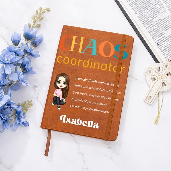 Personalized Chaos Coordinator Cartoon Character A5 Leather Cover Notebook with Name Recording Accessories Birthday Gift for Students Office Workers