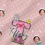 Personalized Colorful Polka Dot Bunny Ears 1-3 Face Photos Quick Dry Waffle Tea Towel with Initial and Name Easter Dining Decor Gift for Kids Family