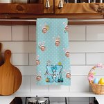 Personalized Colorful Polka Dot Bunny Ears 1-3 Face Photos Quick Dry Waffle Tea Towel with Initial and Name Easter Dining Decor Gift for Kids Family