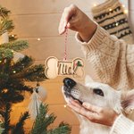 Personalizzato con osso di cane di agrifoglio in legno ornamento calza con testo e anno albero di Natale decorazione regalo di compleanno per gli amanti degli animali domestici