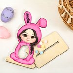 Personalised Cartoon Bunny Costume Character Wooden Easter Egg Holder Ornament with Name Table Decor Birthday Party Favors Gift for Kids