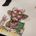 Spersonalizowana kokarda Highland Cow Learning Element Duża płócienna torba z imieniem Urodziny Dzień Nauczyciela Wdzięczność Prezent dla nauczycieli Uczniowie