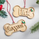 Personalizzato con osso di cane di agrifoglio in legno ornamento calza con testo e anno albero di Natale decorazione regalo di compleanno per gli amanti degli animali domestici