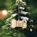 Personalizzato con osso di cane di agrifoglio in legno ornamento calza con testo e anno albero di Natale decorazione regalo di compleanno per gli amanti degli animali domestici