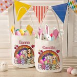 Personalisierte Frohe Ostern Regenbogen Ostereier Cartoon-Charakter Leinwand Korb mit Namen Party Gunst Ostern Geschenk für Jungen Mädchen