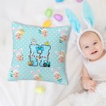 Personalized Colorful Polka Dot Cute Easter Bunny 1-3 Photos Soft Throw Pillow Cover with Name Home Decor Easter Party Gift for Boys Girls