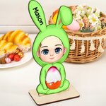 Personalised Cartoon Bunny Costume Character Wooden Easter Egg Holder Ornament with Name Table Decor Birthday Party Favors Gift for Kids