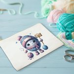 Personalized Cartoon Crochet Pattern Canvas Makeup Bag with Name and Zipper Crochet Accessory Birthday Gift for Knitting Lovers