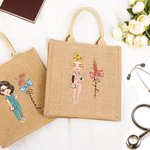 Personalised Bow Stethoscope Birth Flower Cartoon Woman Jute Tote Bag with Name Birthday Nurse Week Appreciation Gift for Nurse Doctor Medical Staff