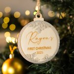Personalised Baby's First Christmas Snowflake Glitter Hanging Ornament with Engraved Name and Date Christmas Gift for Newborn