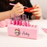 Personalised Cartoon Bow Yarn Ball Multicolour 3D Printed 17 Hole Crochet Hook Storage Box Display Stand with Name Birthday Gift for Knitting Lovers