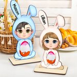 Personalised Cartoon Bunny Costume Character Wooden Easter Egg Holder Ornament with Name Table Decor Birthday Party Favors Gift for Kids