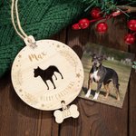 Ornement Noël en Bois Personnalisé avec Nom et Text Gravés Décoration Suspendue avec Silhouette de Chien Cadeau pour Amoureux d'Animal