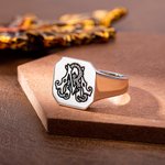 Personalized Engraved Monogram Initials Signet Ring Anniversary Birthday Gift for Men Women