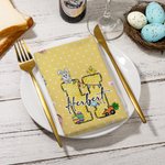 Personalized Colorful Polka Dot Bunny Ears 1-3 Face Photos Quick Dry Waffle Tea Towel with Initial and Name Easter Dining Decor Gift for Kids Family