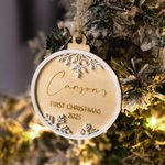 Personalised Baby's First Christmas Snowflake Glitter Hanging Ornament with Engraved Name and Date Christmas Gift for Newborn