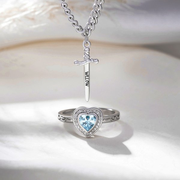 Gepersonaliseerde prachtige liefde hart-vormige geboortesteen ring en verstelbare armband set met naam verjaardag verjaardagscadeau voor vrouwen