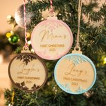 Personalised Baby's First Christmas Snowflake Glitter Hanging Ornament with Engraved Name and Date Christmas Gift for Newborn