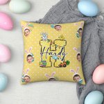 Personalized Colorful Polka Dot Cute Easter Bunny 1-3 Photos Soft Throw Pillow Cover with Name Home Decor Easter Party Gift for Boys Girls