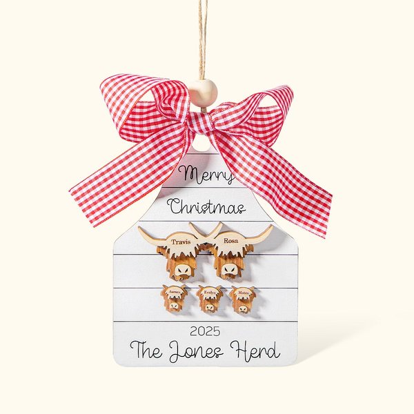 Personalized Wooden Family Christmas Ornament Farm Chickens Cows Pigs Deers Highland Cows