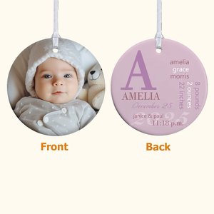 Ciondolo in ceramica personalizzato con foto del bambino e statistiche di nascita Decorazione per la casa Regalo di Natale per la prima festa della mamma per i nonni della nuova mamma