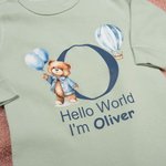 Personalized Hello World Cute Bear 100% Cotton Long-sleeve Baby Bodysuit Hat Set with Name Baby Shower Baptism Gift for Newborns