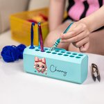 Personalised Cartoon Bow Yarn Ball Multicolour 3D Printed 17 Hole Crochet Hook Storage Box Display Stand with Name Birthday Gift for Knitting Lovers
