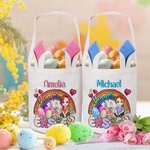 Personalisierte Frohe Ostern Regenbogen Ostereier Cartoon-Charakter Leinwand Korb mit Namen Party Gunst Ostern Geschenk für Jungen Mädchen