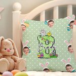 Personalized Colorful Polka Dot Cute Easter Bunny 1-3 Photos Soft Throw Pillow Cover with Name Home Decor Easter Party Gift for Boys Girls