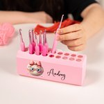 Personalised Cartoon Bow Yarn Ball Multicolour 3D Printed 17 Hole Crochet Hook Storage Box Display Stand with Name Birthday Gift for Knitting Lovers