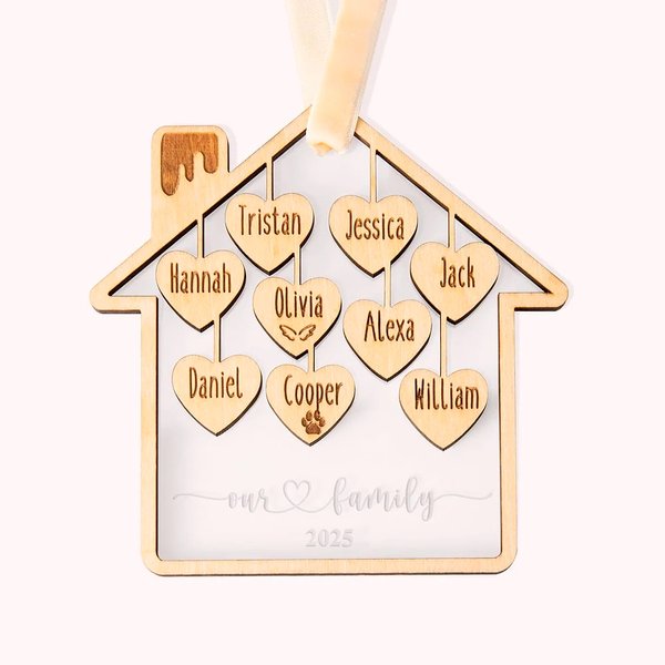 Ornamento di Natale personalizzato con i nomi dei membri della famiglia da 1 a 9, con l'amore per la casa