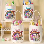 Personalisierte Frohe Ostern Regenbogen Ostereier Cartoon-Charakter Leinwand Korb mit Namen Party Gunst Ostern Geschenk für Jungen Mädchen