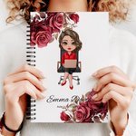 Cahier A5 120 Pages Personnalisé avec Nom Personnage Dessin Animé et Motif de Fleur Cadeau Anniversaire pour Collègues Dirigeants