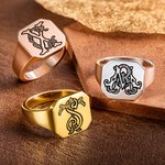 Personalized Engraved Monogram Initials Signet Ring Anniversary Birthday Gift for Men Women