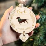 Ornement Noël en Bois Personnalisé avec Nom et Text Gravés Décoration Suspendue avec Silhouette de Chien Cadeau pour Amoureux d'Animal
