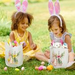 Orejas de conejo personalizado Cruz cesta de lona con el nombre de Pascua Huevos de Caza Fiesta de Cumpleaños Regalo para los niños