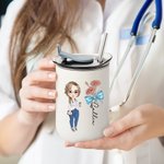 Personalisierte Cartoon-Charakter Bogen Geburt Blume 10 oz isoliert Becher mit Namen und Stroh Wertschätzung Geburtstagsgeschenk für Krankenschwester Arzt medizinisches Personal