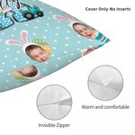 Personalized Colorful Polka Dot Cute Easter Bunny 1-3 Photos Soft Throw Pillow Cover with Name Home Decor Easter Party Gift for Boys Girls