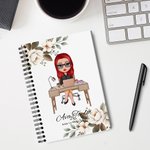 Cahier A5 120 Pages Personnalisé avec Nom Personnage Dessin Animé et Motif de Fleur Cadeau Anniversaire pour Collègues Dirigeants