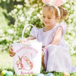 Sac à main personnalisé avec nom et prénom pour la chasse aux oeufs de Pâques, cadeau de fête pour les enfants.