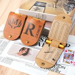 Personalized Minimalism Initial Name Portable Leather Cribbage Board Game Set with 4 Pegs Travel Camping Accessory Birthday Gift for Family