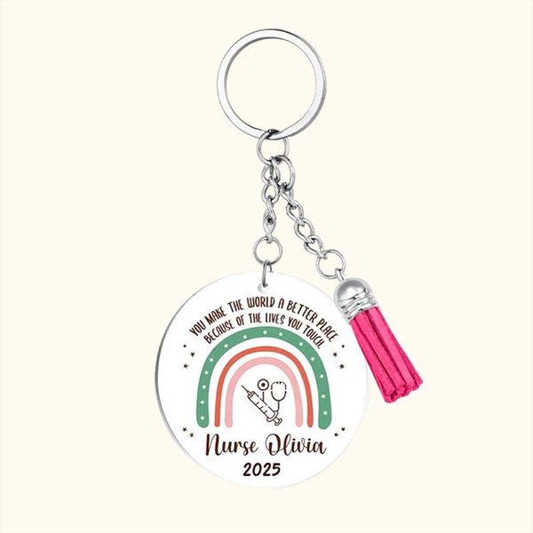 Personalised Acrylic Rainbow Nurse Keychain with Text Year Thank You Doctor Nurse Graduation Gift for Medical Staff