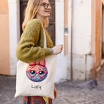 Personalised Cute Bow Glass Yarn Ball Canvas Tote Bag with Name Birthday Mother's Day Gift for Women Crochet Enthusiasts