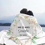 Personalized Flower MR & MRS Soft Floral Fleece Blanket with Name and Year Wedding Anniversary Gift for Couple