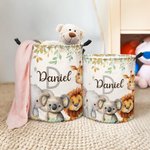 Personalised Cute Jungle Animals Large Capacity Initial Name Waterproof Laundry Storage Basket with Handle Birthday Gift for Boys Girls