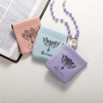 Personalisierte Geburt Blume Kreuz Leder Squeeze Pouch Rosenkranz Beutel Aufbewahrungstasche mit Namen Kommunion Taufe Geschenk für Christen