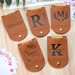 Personalized Minimalism Initial Name Portable Leather Cribbage Board Game Set with 4 Pegs Travel Camping Accessory Birthday Gift for Family